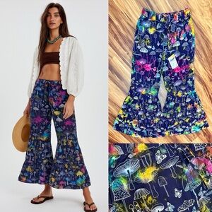 🍄 Rising International Multicolored Mushroom Print Ruffled Flare Pants 🍄